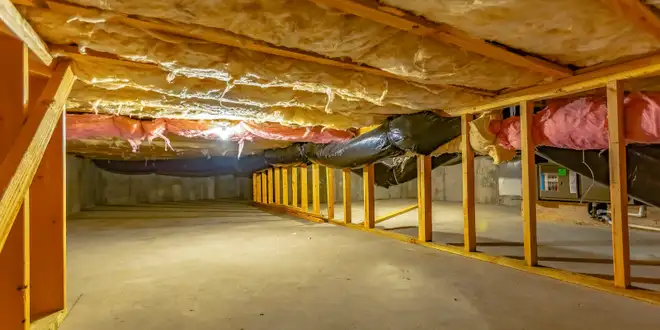 Loose-fill insulation material in a home attic space