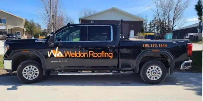 Weldon Roofing crew working on a residential roof in Collingwood, Ontario