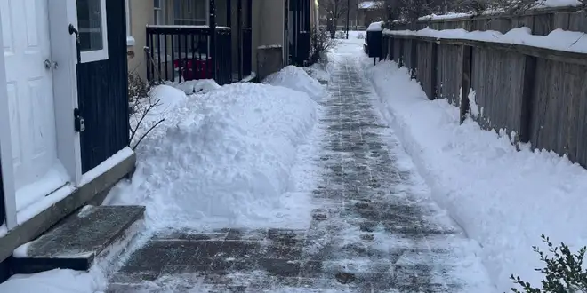 Heavy snow accumulation on a residential roof
